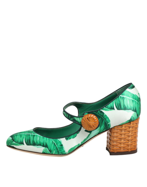 Dolce & Gabbana Green Silk MARY JANES Leaf Sandals Shoes Dolce & Gabbana