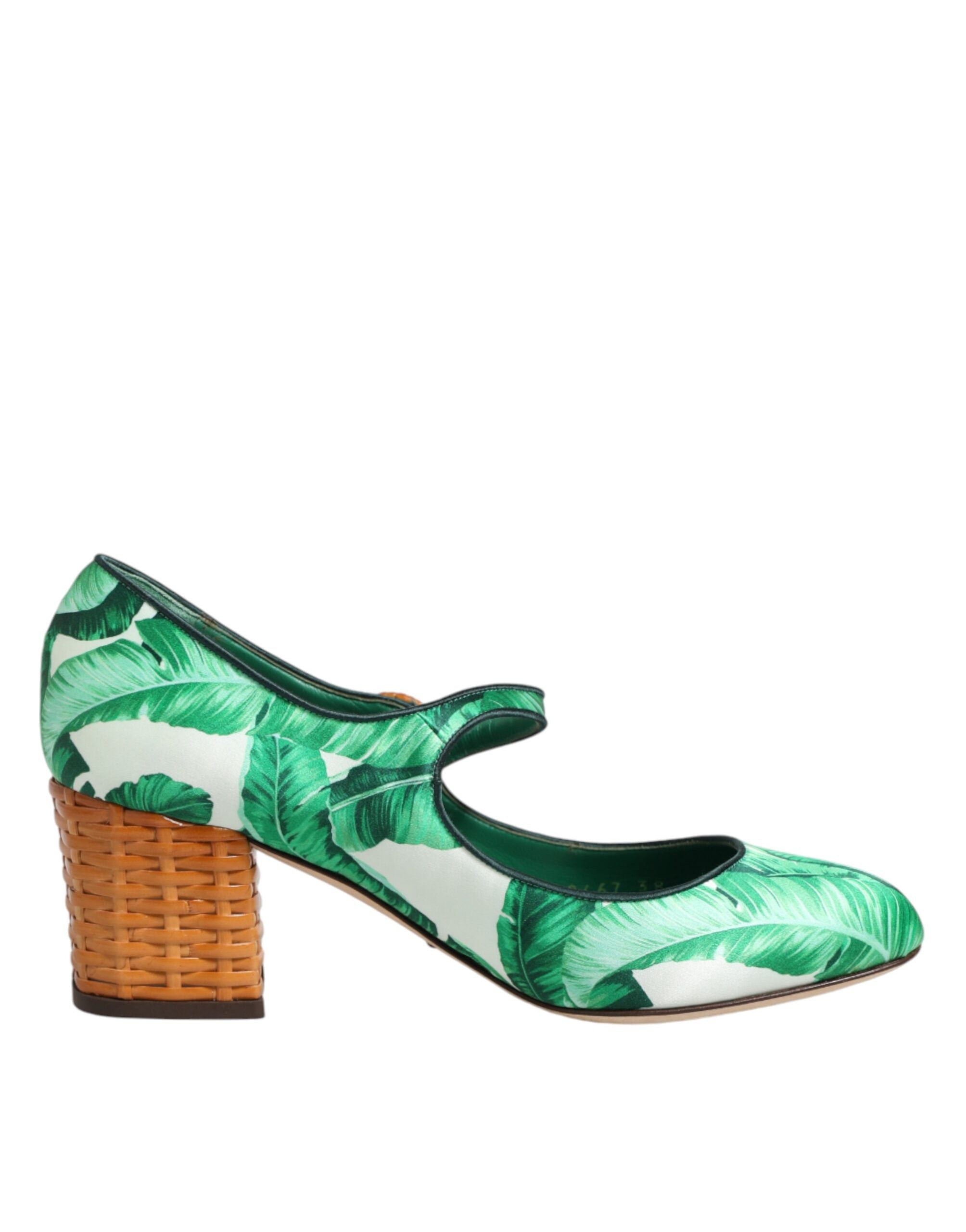Dolce & Gabbana Green Silk MARY JANES Leaf Sandals Shoes Dolce & Gabbana