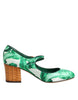 Dolce & Gabbana Green Silk MARY JANES Leaf Sandals Shoes Dolce & Gabbana