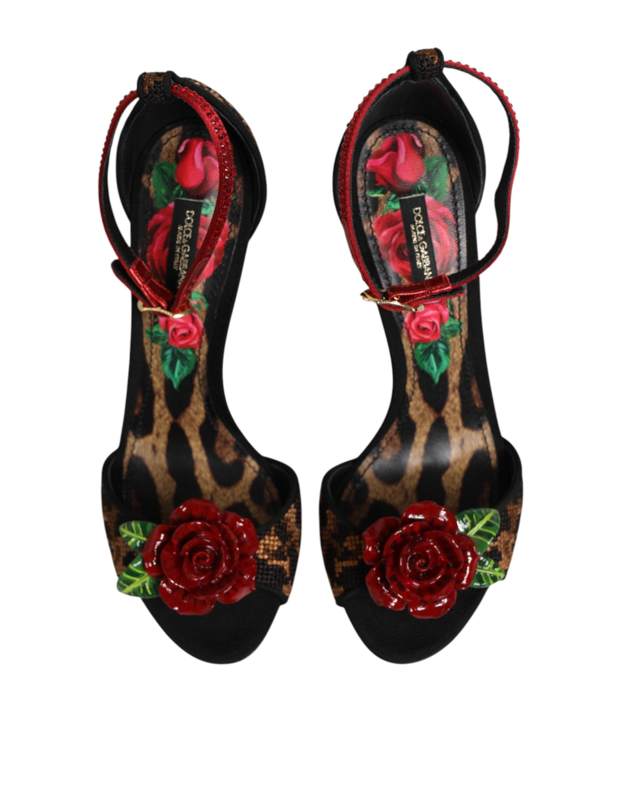 Dolce & Gabbana Brown Leopard Crystal Roses Sandals Shoes Dolce & Gabbana