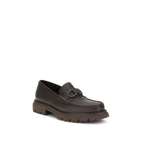 Ferragamo Brown Calf Leather Bos Taurus Slip-On Loafers Ferragamo