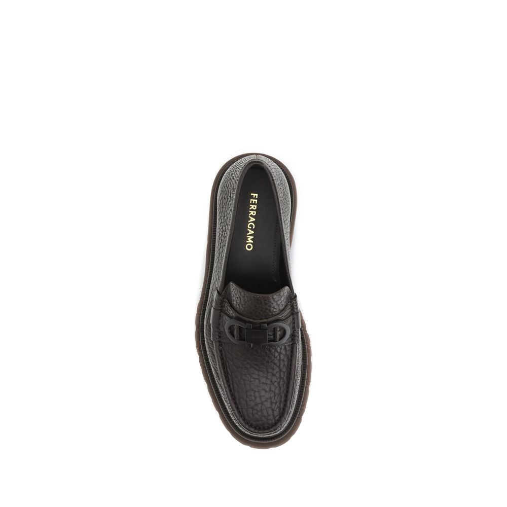 Ferragamo Brown Calf Leather Bos Taurus Slip-On Loafers Ferragamo