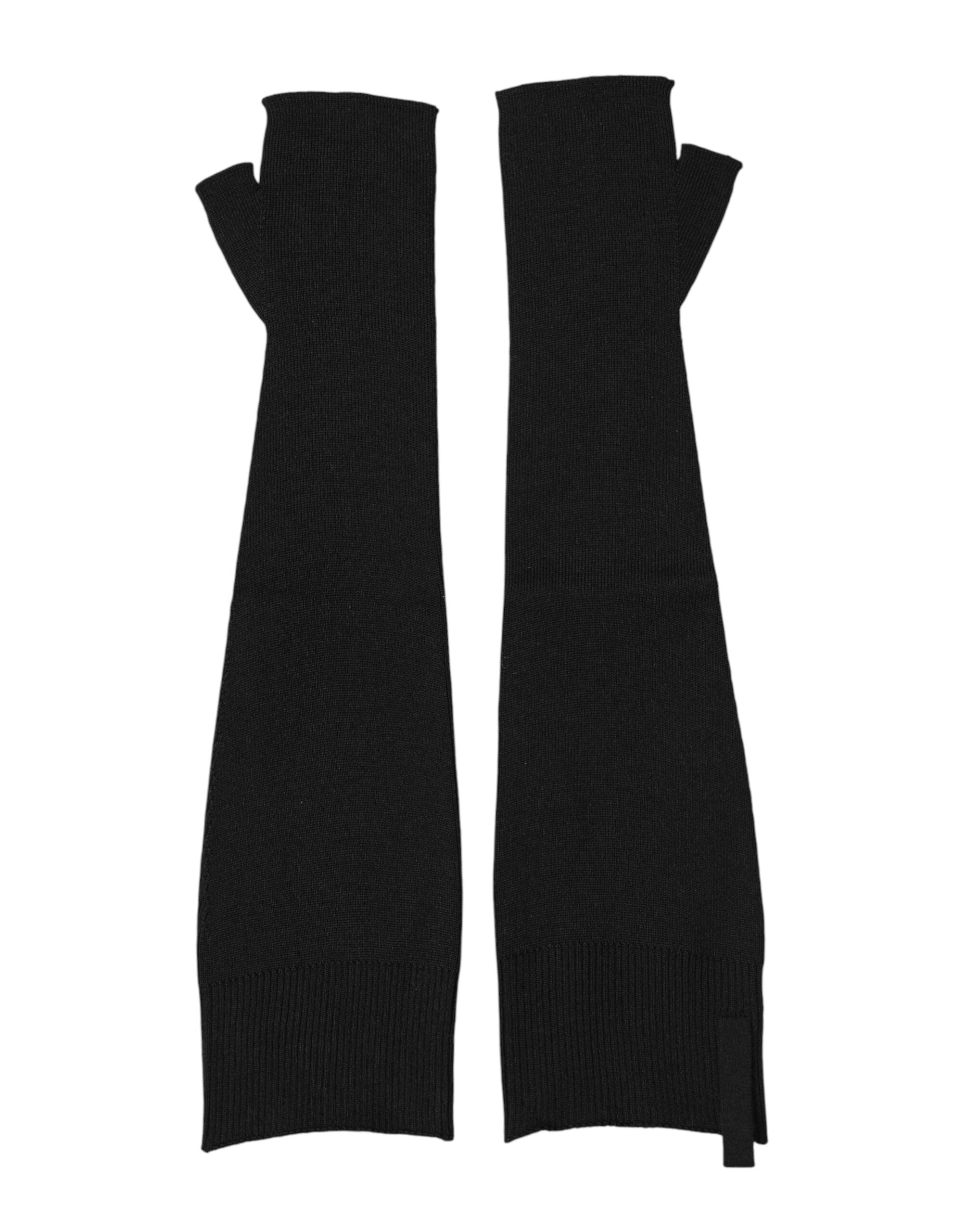 Dolce & Gabbana Black Virgin Wool Knitted Fingerless Men Gloves Dolce & Gabbana