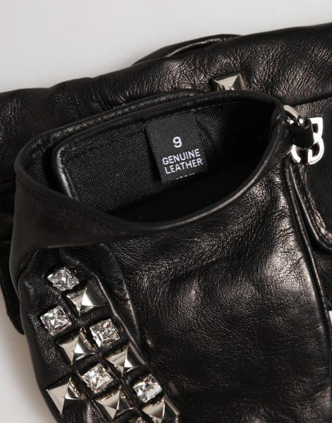 Dolce & Gabbana Black Leather Studded Fingerless Hand Mitten Men Gloves Dolce & Gabbana