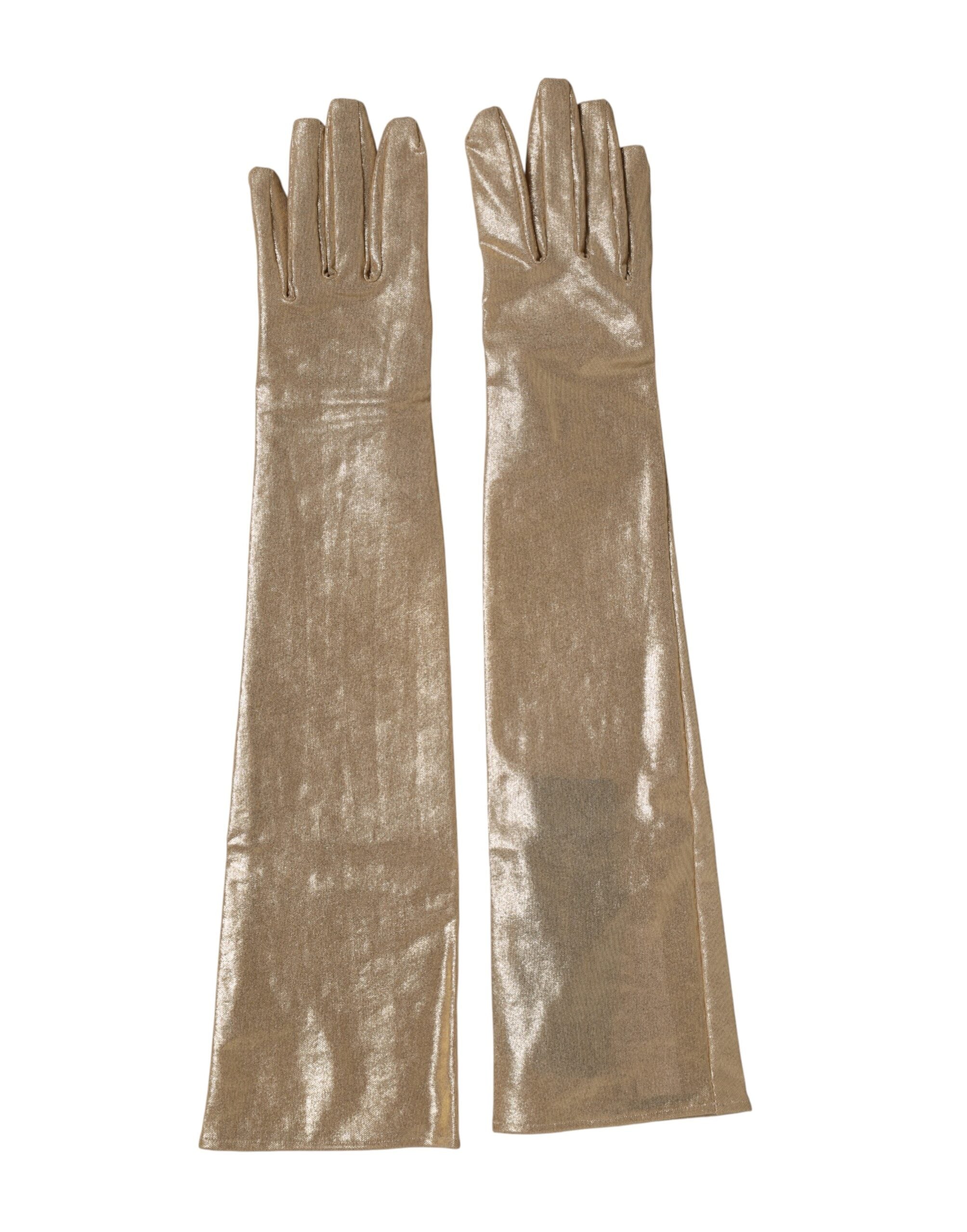 Dolce & Gabbana Beige Nylon Long Elbow Length Mitten Gloves Dolce & Gabbana