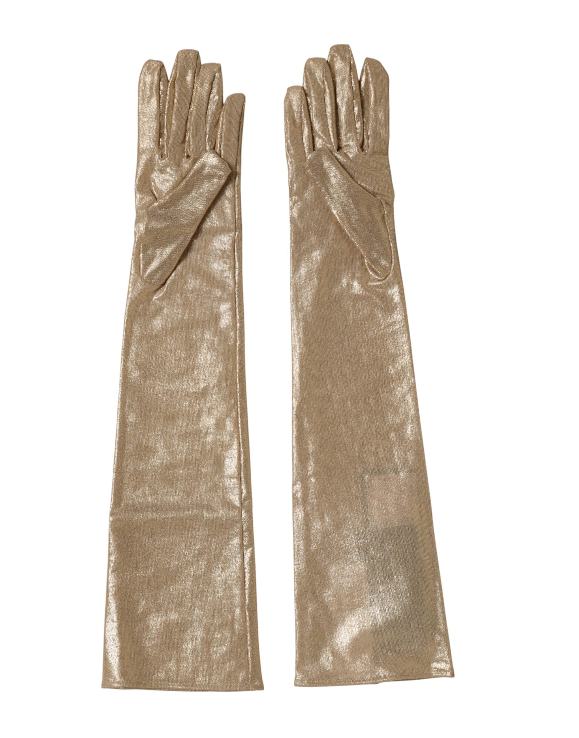Dolce & Gabbana Beige Nylon Long Elbow Length Mitten Gloves Dolce & Gabbana