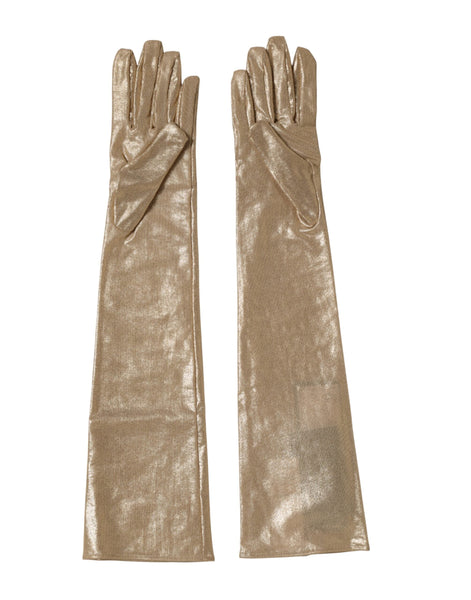 Dolce & Gabbana Beige Nylon Long Elbow Length Mitten Gloves Dolce & Gabbana