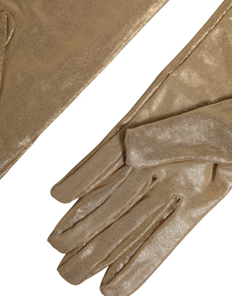 Dolce & Gabbana Beige Nylon Long Elbow Length Mitten Gloves Dolce & Gabbana