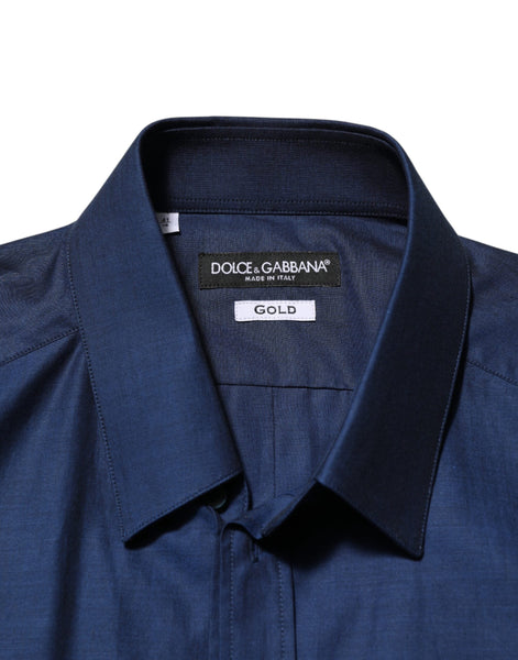 Dolce & Gabbana Blue Cotton Collared Men GOLD Dress Shirt Dolce & Gabbana