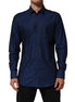 Dolce & Gabbana Blue Cotton Collared Men GOLD Dress Shirt Dolce & Gabbana