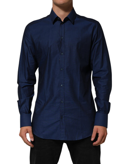 Dolce & Gabbana Blue Cotton Collared Men GOLD Dress Shirt Dolce & Gabbana