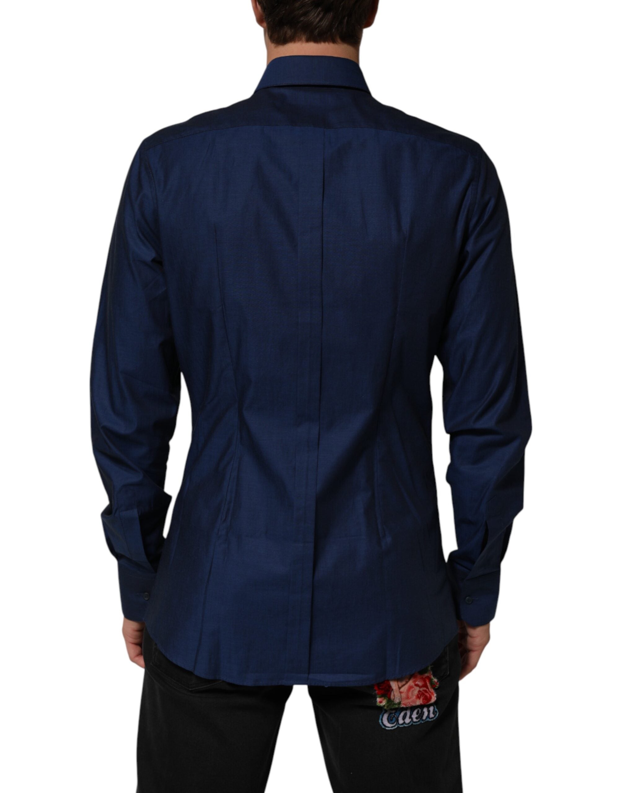 Dolce & Gabbana Blue Cotton Collared Men GOLD Dress Shirt Dolce & Gabbana