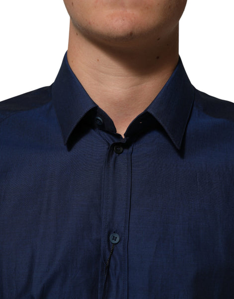 Dolce & Gabbana Blue Cotton Collared Men GOLD Dress Shirt Dolce & Gabbana