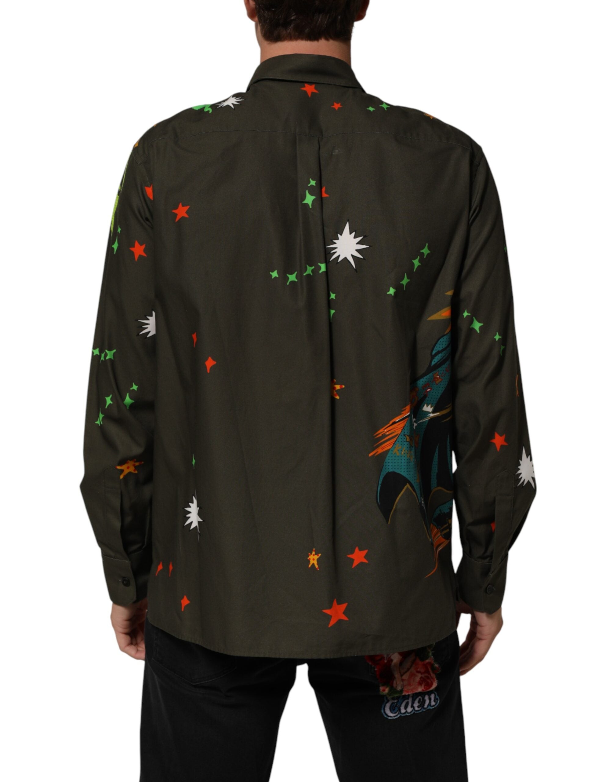 Dolce & Gabbana Brown Superhero Print Button Down Shirt Dolce & Gabbana