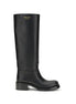 Prada Black Calf Leather Bos Taurus High Heel Boots Prada