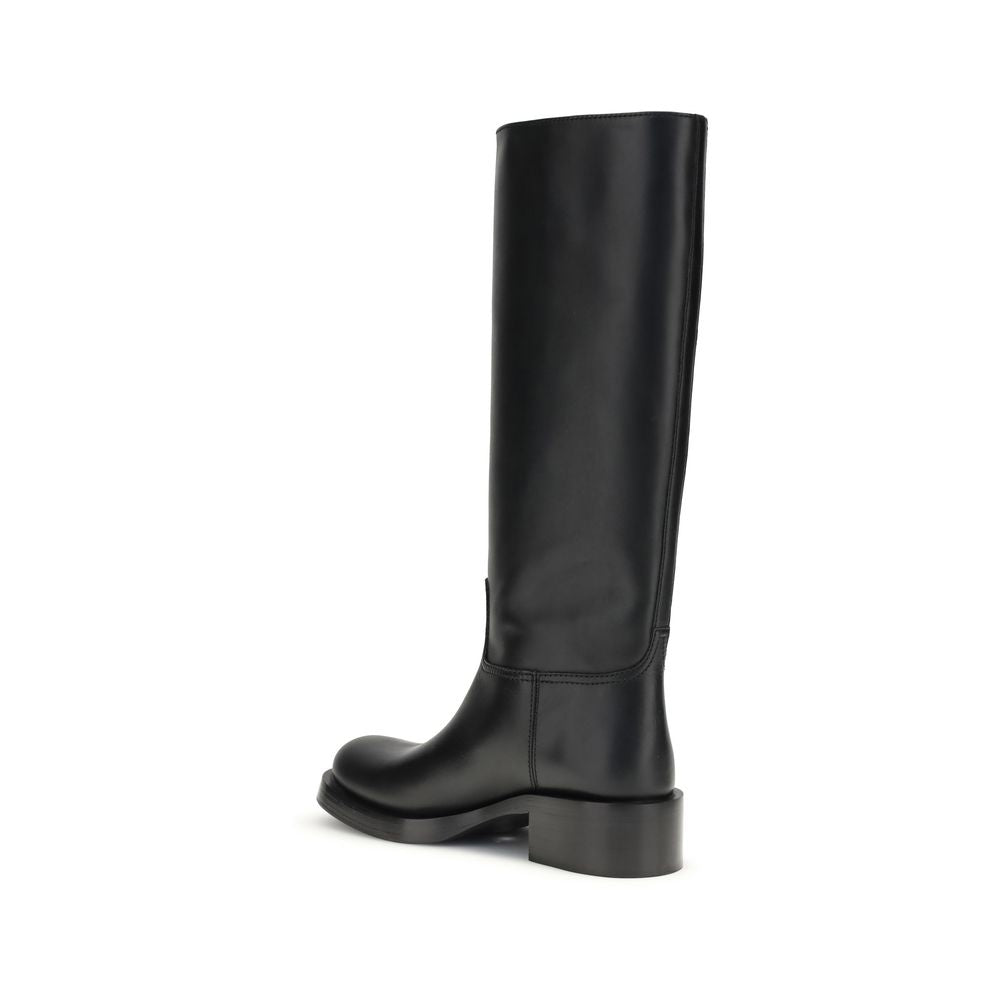 Prada Black Calf Leather Bos Taurus High Heel Boots Prada