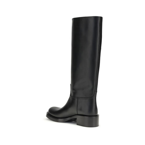 Prada Black Calf Leather Bos Taurus High Heel Boots Prada