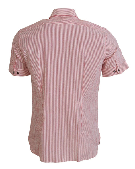 Dolce & Gabbana Red White Striped Cotton Short Sleeve Shirt Dolce & Gabbana