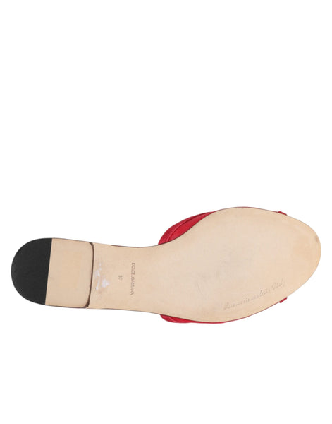 Dolce & Gabbana Red Embellished Flats Slip On Sandals Shoes Dolce & Gabbana