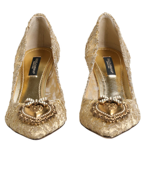 Dolce & Gabbana Gold Taormina Lace DEVOTION Pumps Shoes Dolce & Gabbana