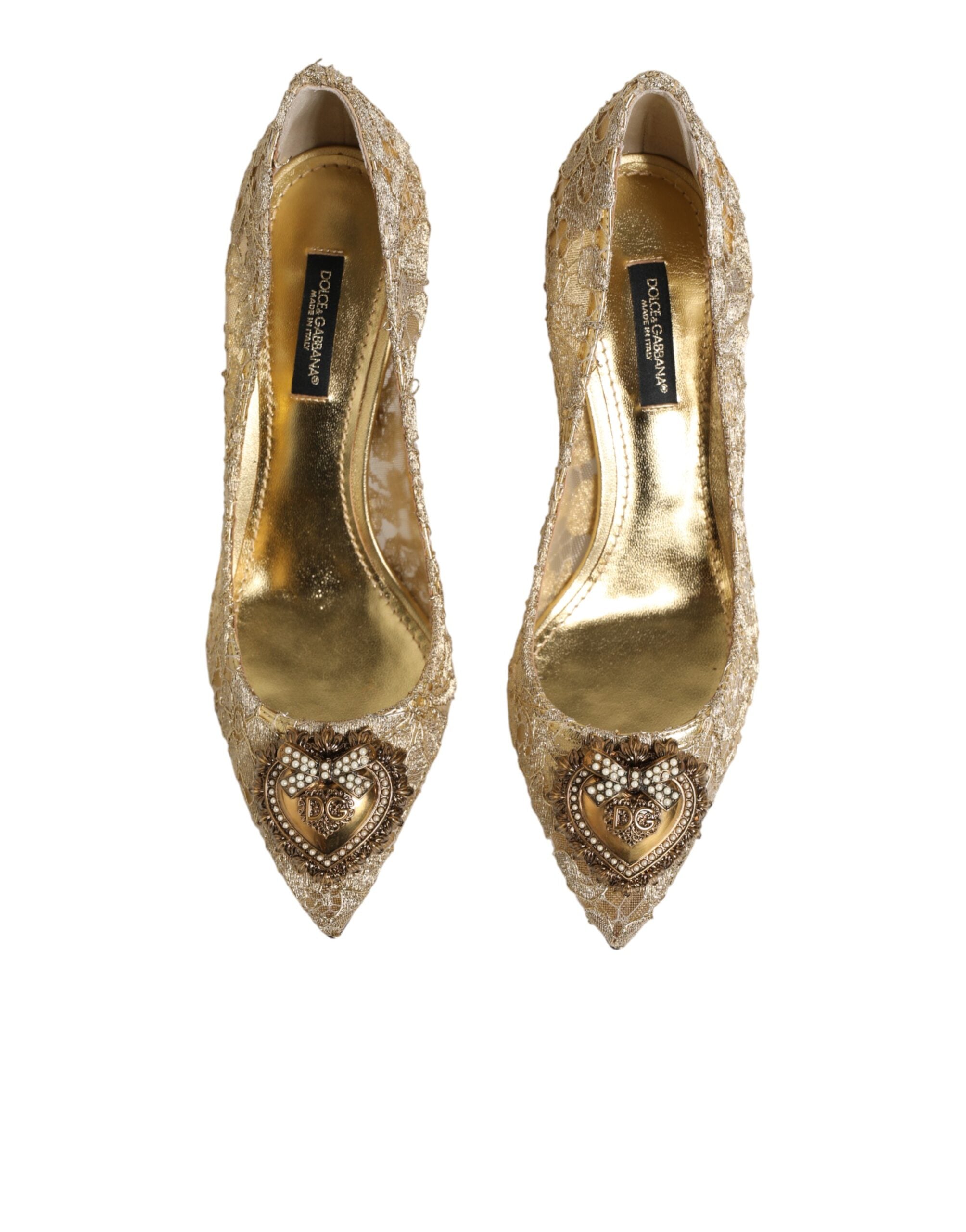 Dolce & Gabbana Gold Taormina Lace DEVOTION Pumps Shoes Dolce & Gabbana