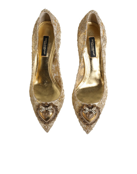 Dolce & Gabbana Gold Taormina Lace DEVOTION Pumps Shoes Dolce & Gabbana