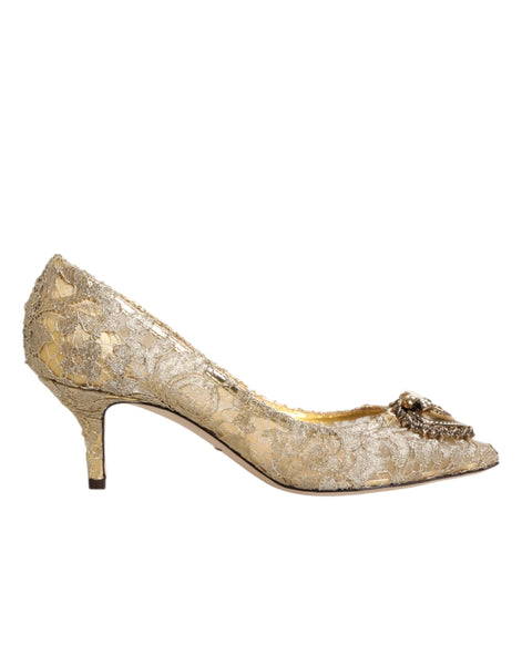 Dolce & Gabbana Gold Taormina Lace DEVOTION Pumps Shoes Dolce & Gabbana