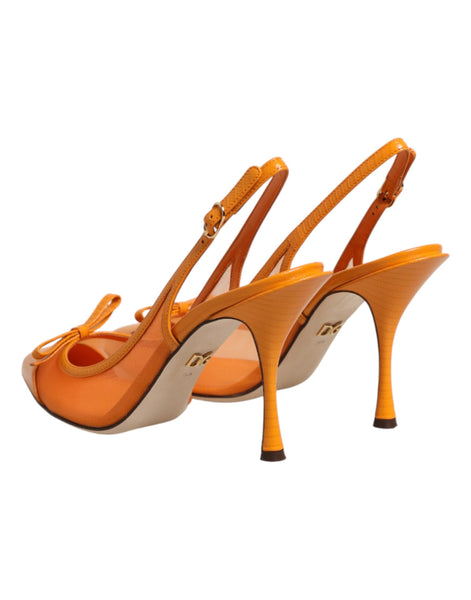 Dolce & Gabbana Orange Leather Mesh Heels Slingback  Shoes Dolce & Gabbana