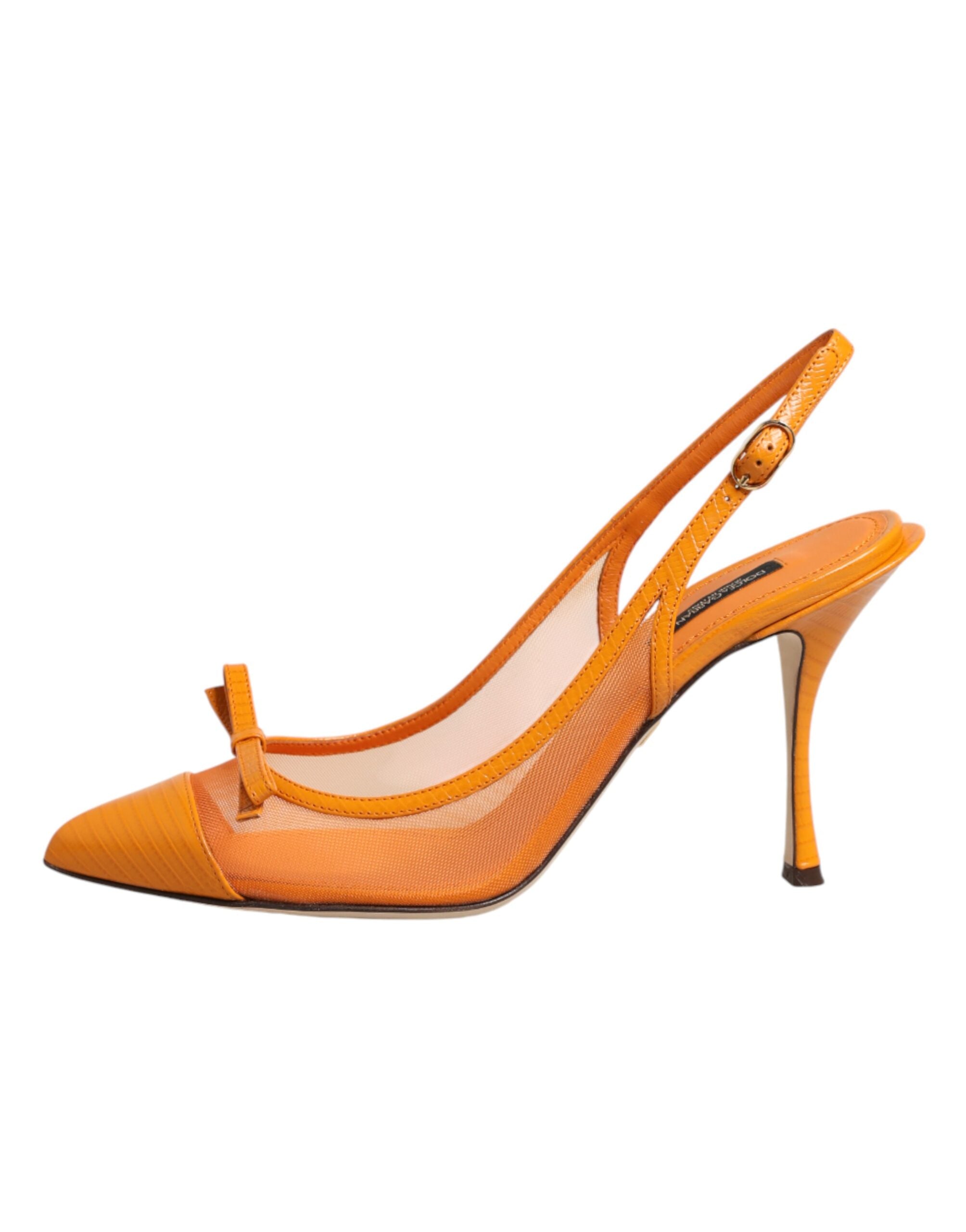 Dolce & Gabbana Orange Leather Mesh Heels Slingback  Shoes Dolce & Gabbana
