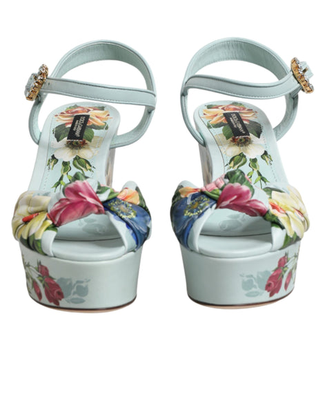 Dolce & Gabbana Green Floral Ankle Strap Wedge Sandals Shoes Dolce & Gabbana