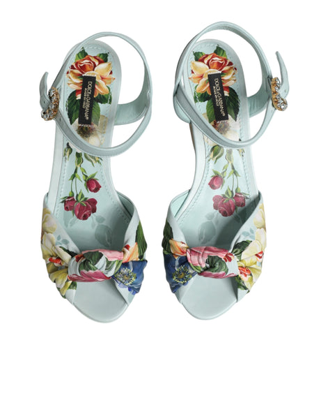 Dolce & Gabbana Green Floral Ankle Strap Wedge Sandals Shoes Dolce & Gabbana