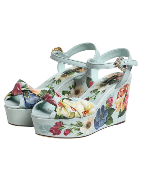 Dolce & Gabbana Green Floral Ankle Strap Wedge Sandals Shoes Dolce & Gabbana
