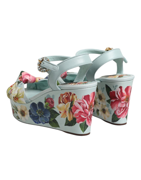 Dolce & Gabbana Green Floral Ankle Strap Wedge Sandals Shoes Dolce & Gabbana