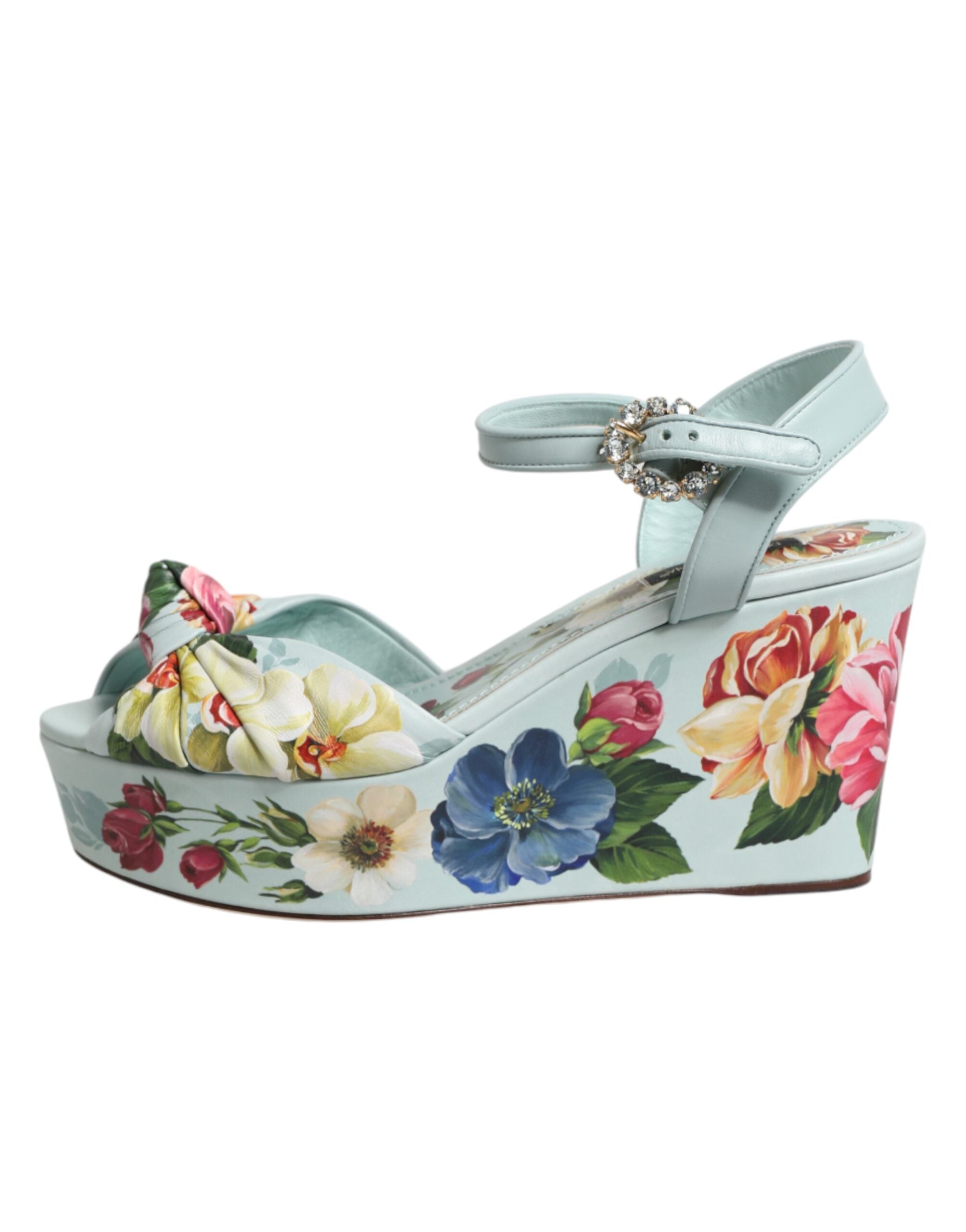 Dolce & Gabbana Green Floral Ankle Strap Wedge Sandals Shoes Dolce & Gabbana