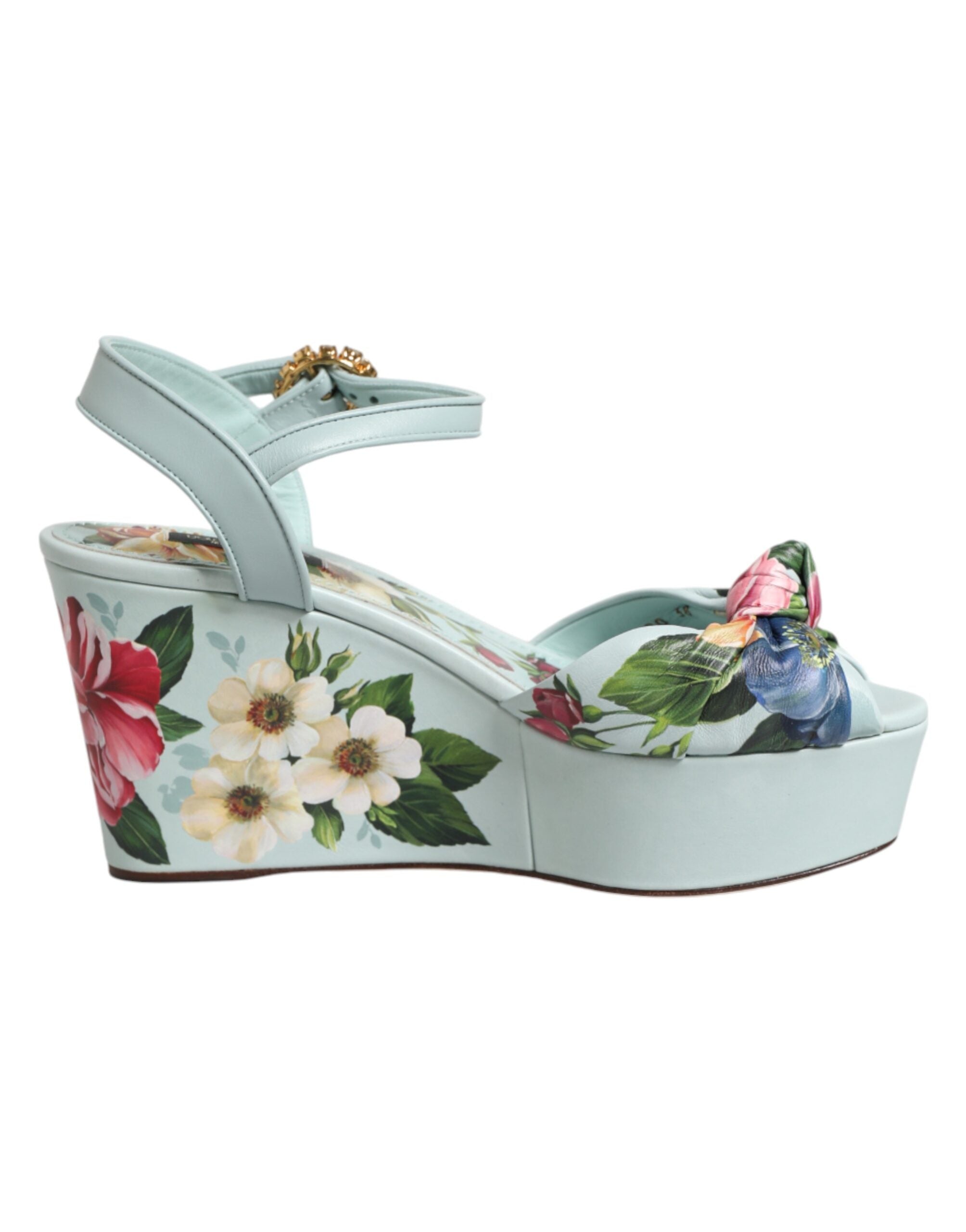 Dolce & Gabbana Green Floral Ankle Strap Wedge Sandals Shoes Dolce & Gabbana