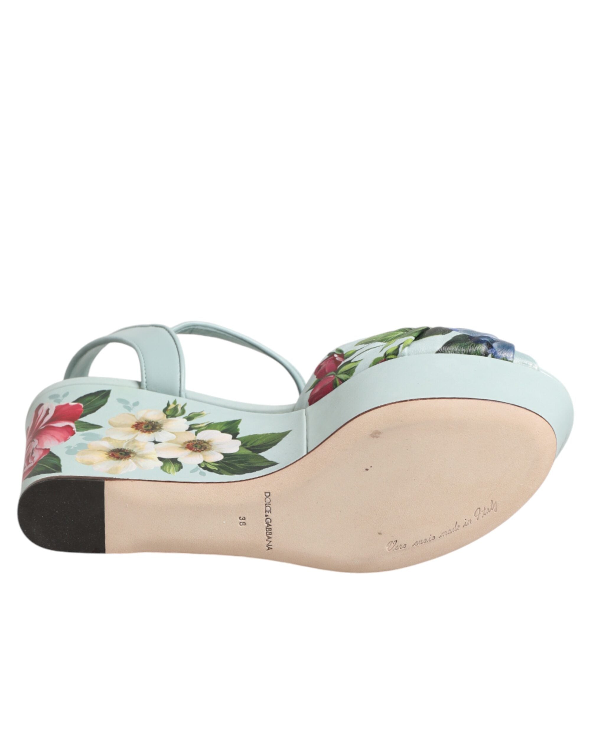 Dolce & Gabbana Green Floral Ankle Strap Wedge Sandals Shoes Dolce & Gabbana
