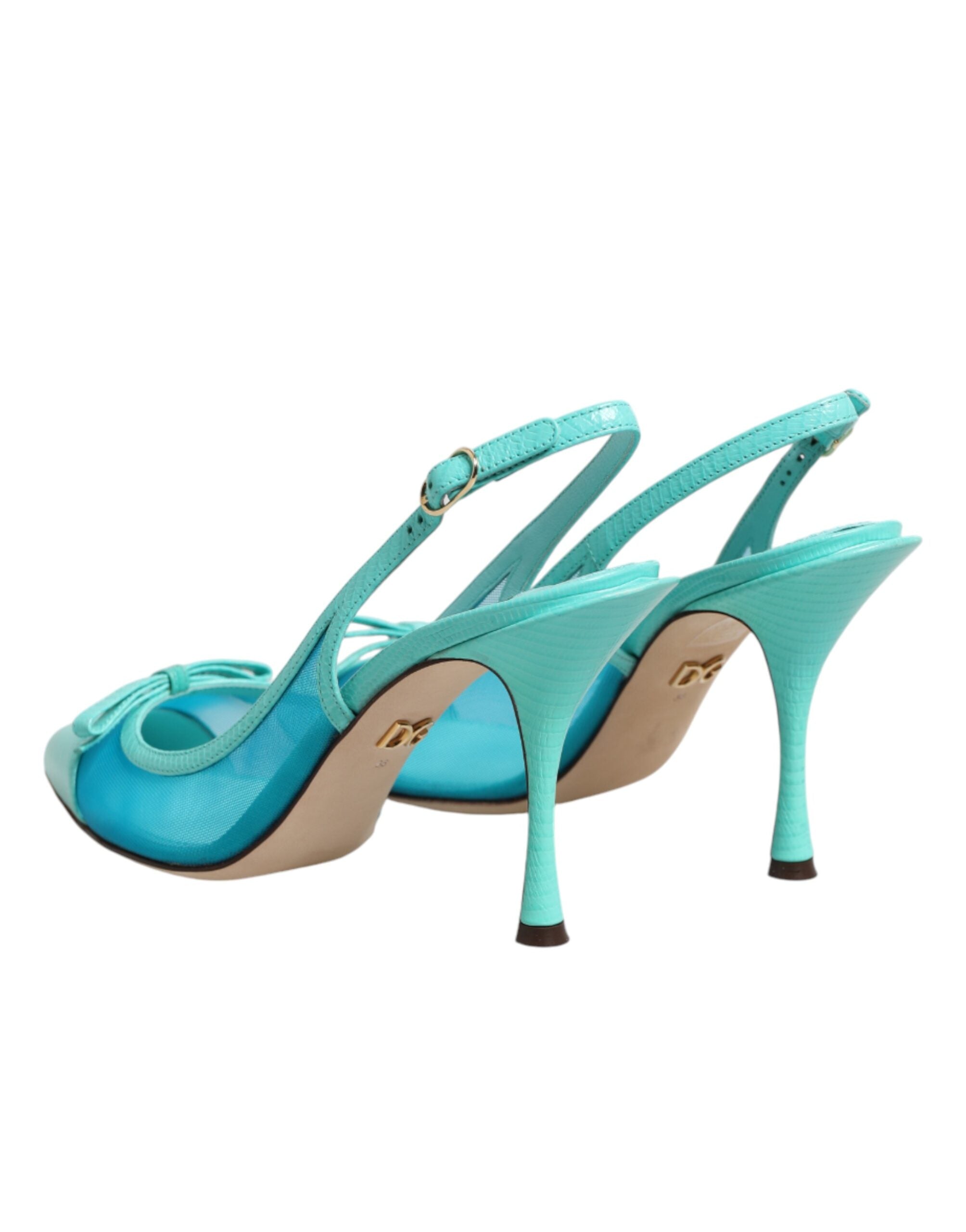 Dolce & Gabbana Blue Leather Mesh Heels Slingback Shoes Dolce & Gabbana