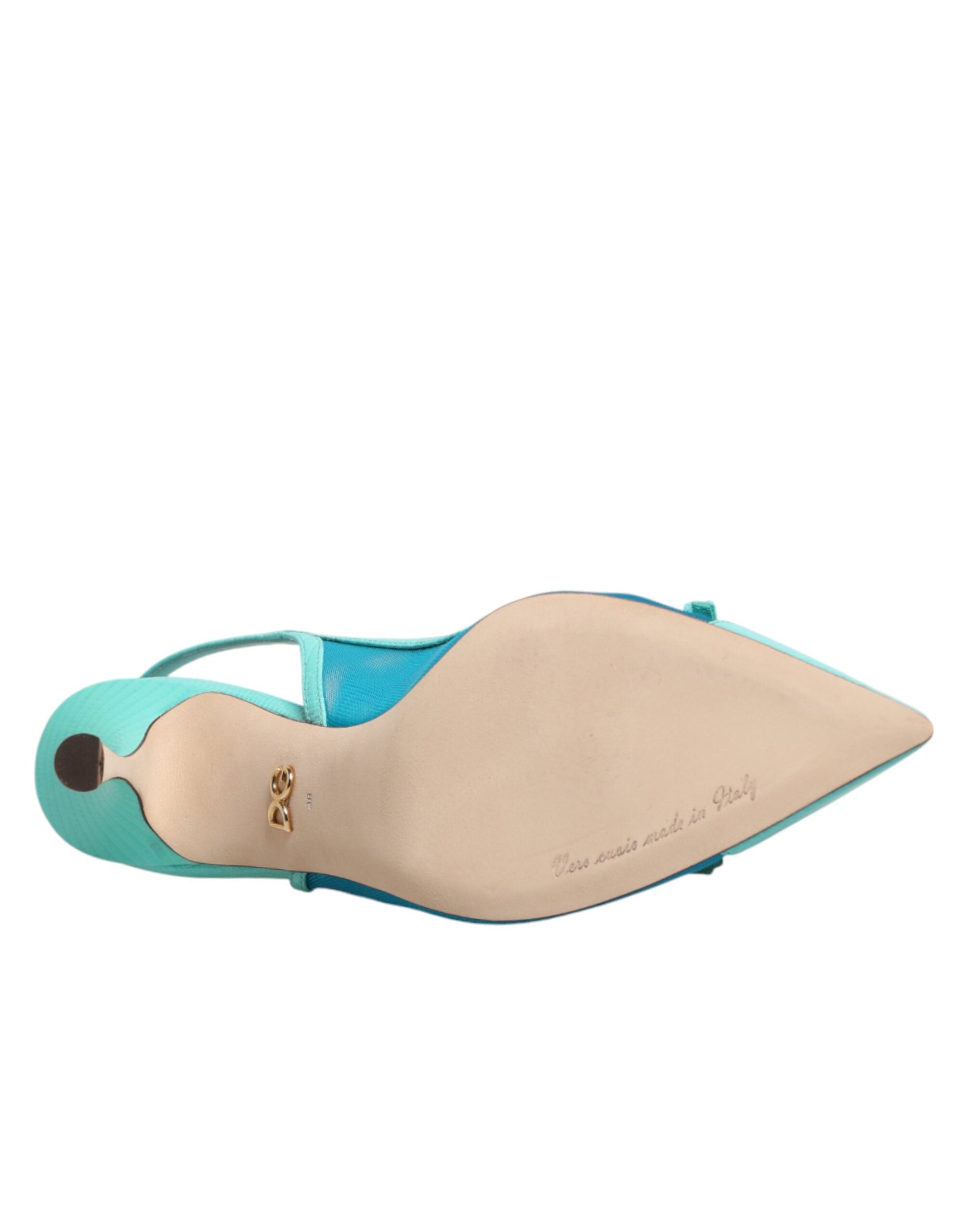 Dolce & Gabbana Blue Leather Mesh Heels Slingback Shoes Dolce & Gabbana