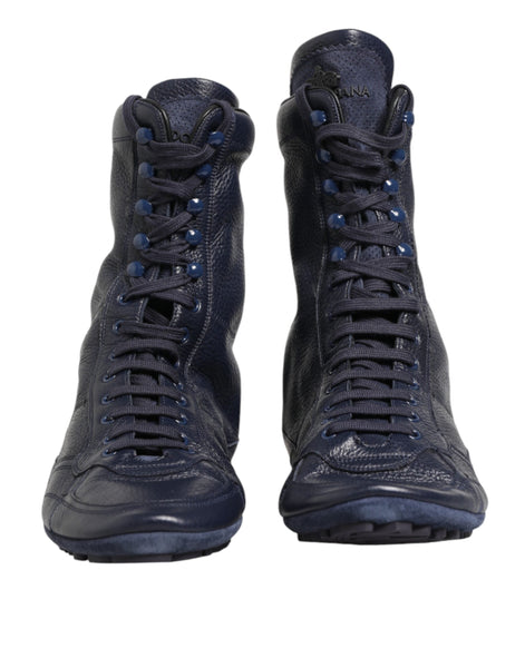 Dolce & Gabbana Dark Blue Deer Leather Mid Calf Boots Shoes Dolce & Gabbana