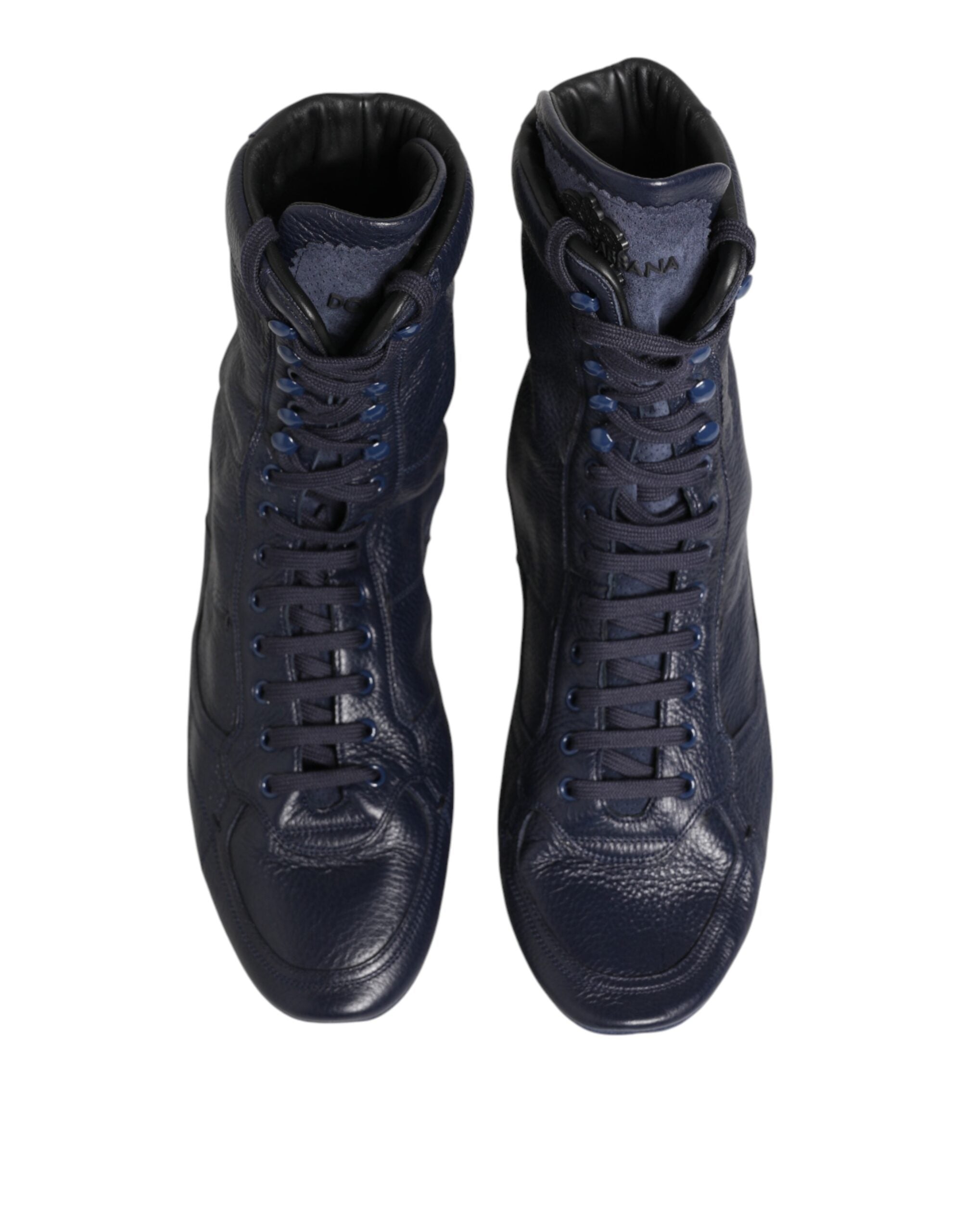 Dolce & Gabbana Dark Blue Deer Leather Mid Calf Boots Shoes Dolce & Gabbana