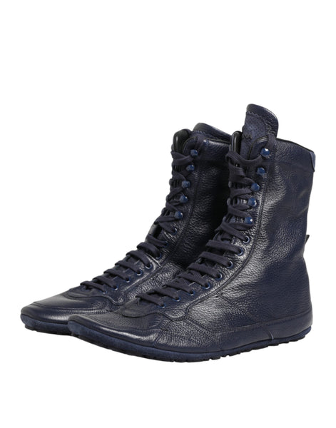Dolce & Gabbana Dark Blue Deer Leather Mid Calf Boots Shoes Dolce & Gabbana