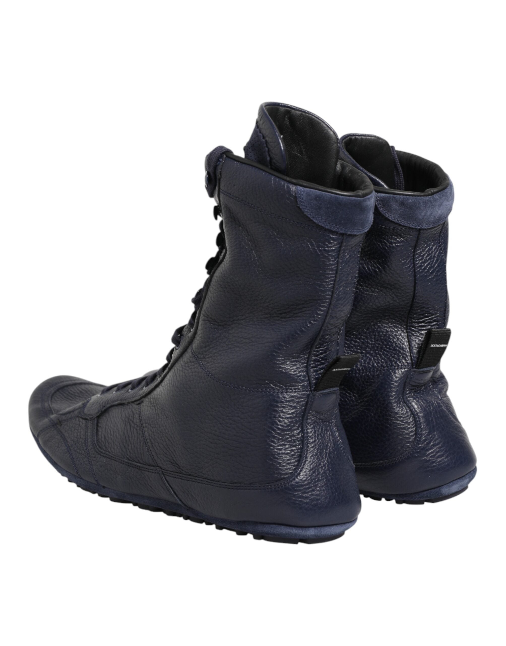 Dolce & Gabbana Dark Blue Deer Leather Mid Calf Boots Shoes Dolce & Gabbana