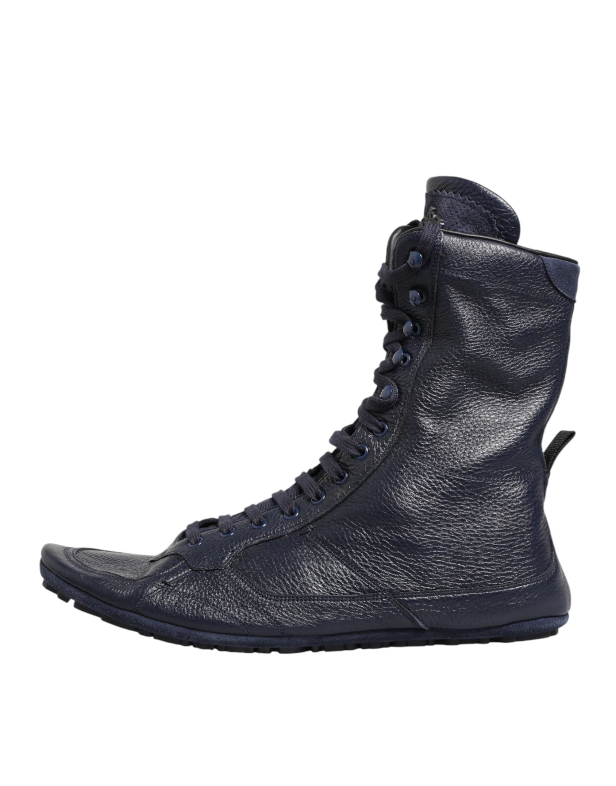 Dolce & Gabbana Dark Blue Deer Leather Mid Calf Boots Shoes Dolce & Gabbana
