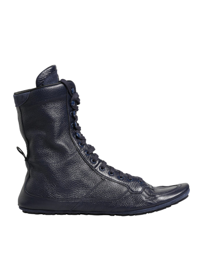 Dolce & Gabbana Dark Blue Deer Leather Mid Calf Boots Shoes Dolce & Gabbana