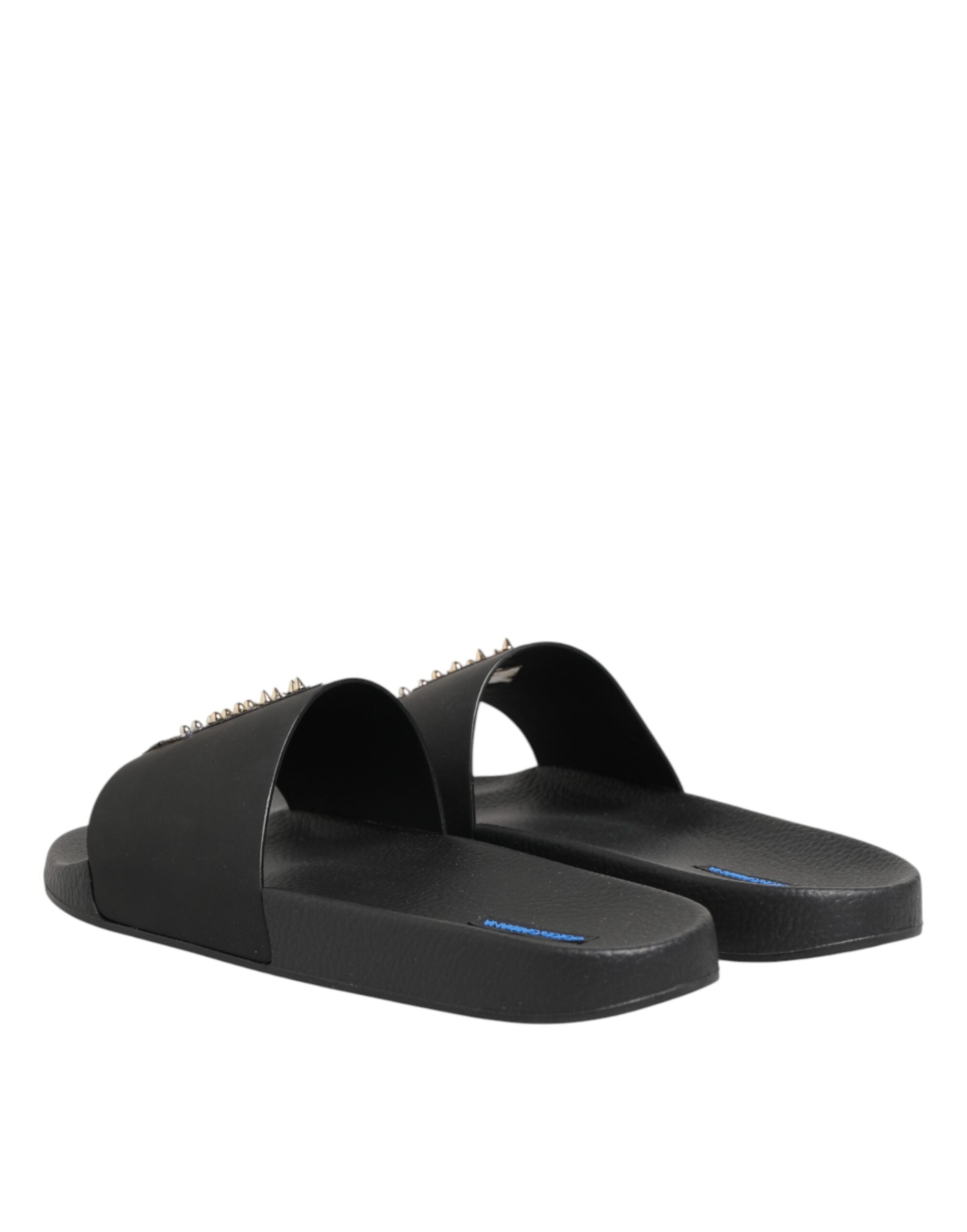 Dolce & Gabbana Black Leather Slides Sandals Beachwear Shoes Dolce & Gabbana