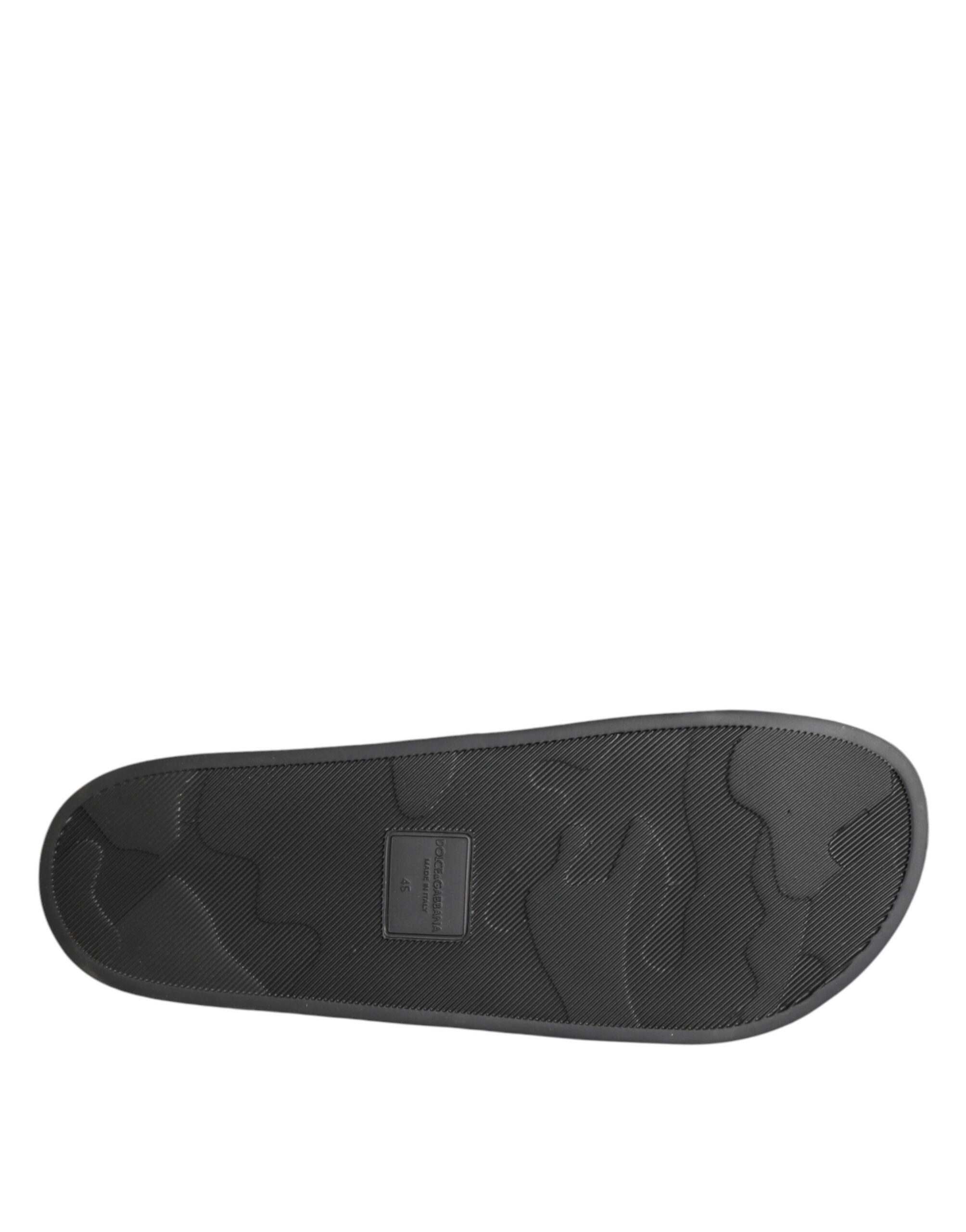 Dolce & Gabbana Black Leather Slides Sandals Beachwear Shoes Dolce & Gabbana