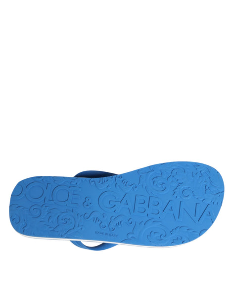 Dolce & Gabbana Blue White Logo Beachwear Flats Slipper Shoes Dolce & Gabbana