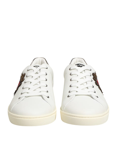 Dolce & Gabbana White Leather Heart Embellished Sneakers Shoes Dolce & Gabbana