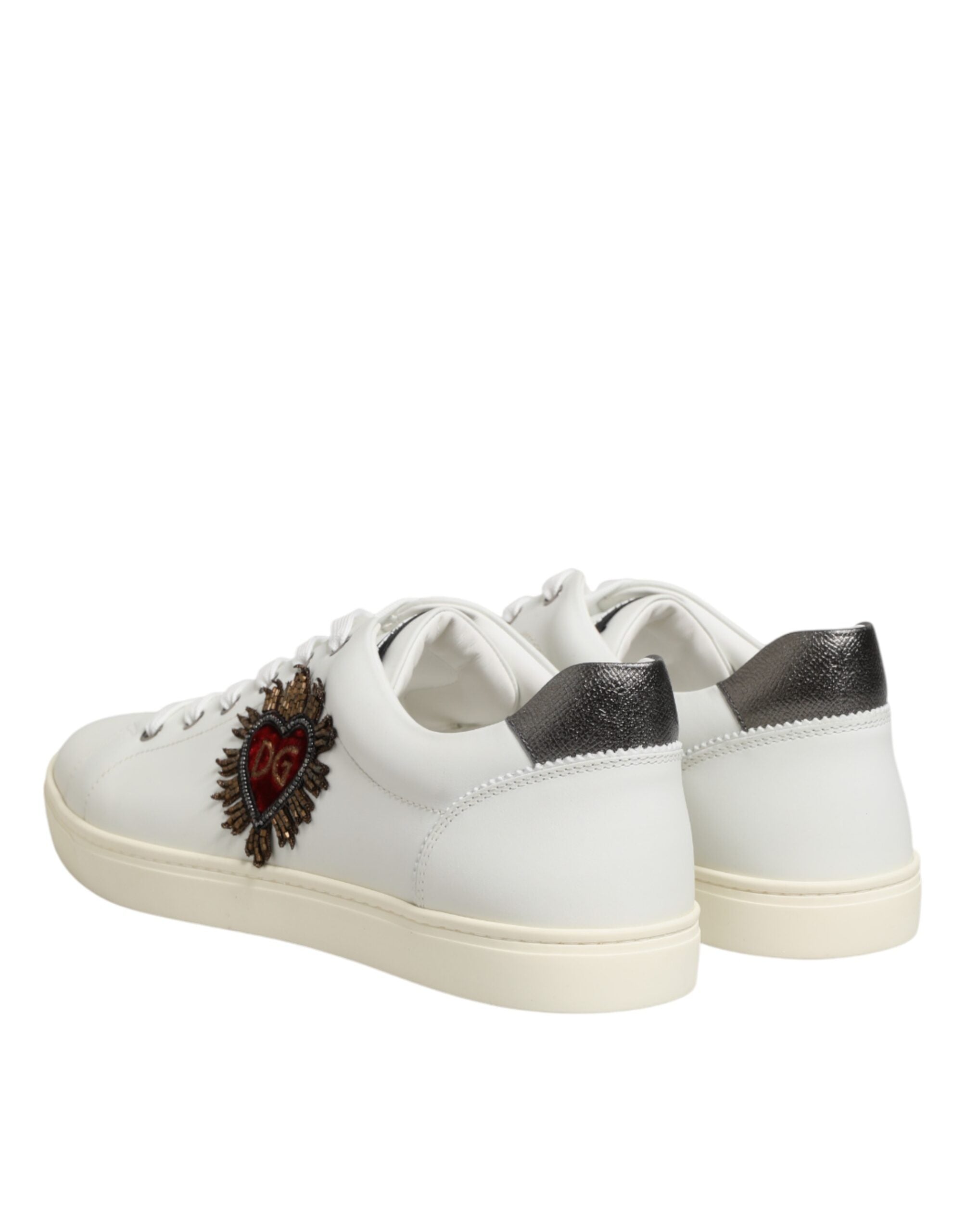 Dolce & Gabbana White Leather Heart Embellished Sneakers Shoes Dolce & Gabbana