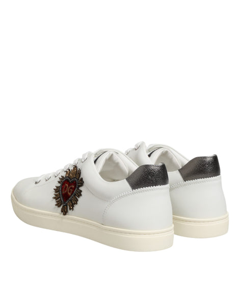 Dolce & Gabbana White Leather Heart Embellished Sneakers Shoes Dolce & Gabbana